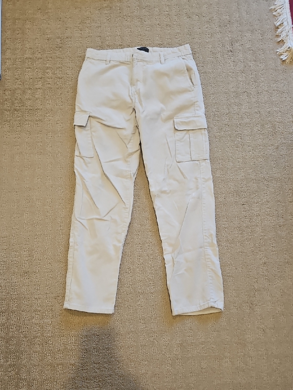 New Look Men's Corduroy Cargo Pants in Light Beige